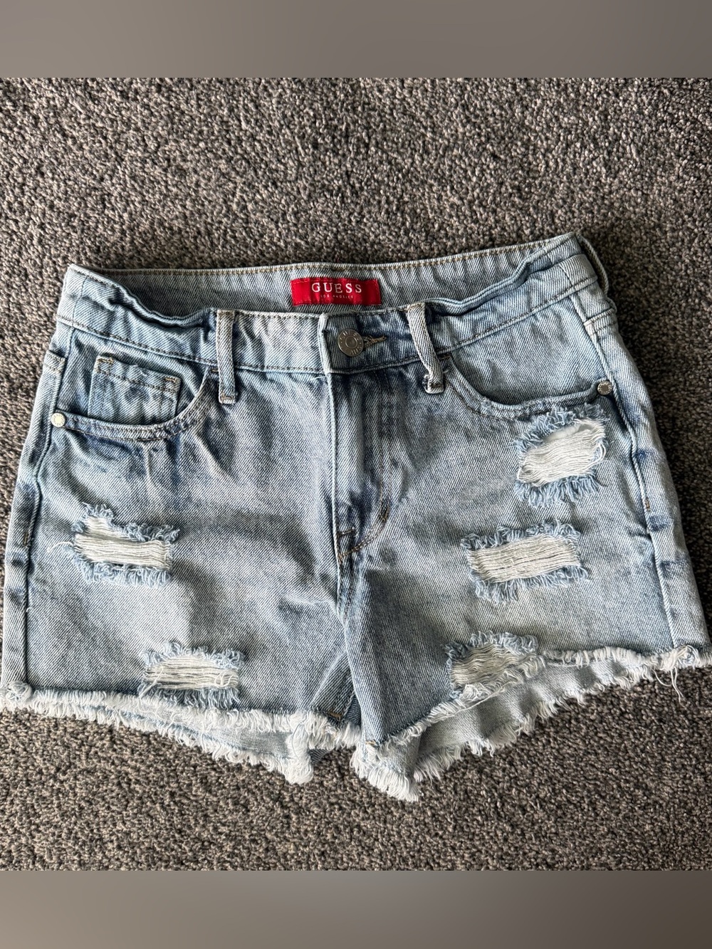GUESS Light Blue Distressed Denim Jean Shorts